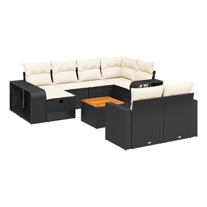 vidaXL 11 Piece Solid Acacia Wood Sofa Set in Black