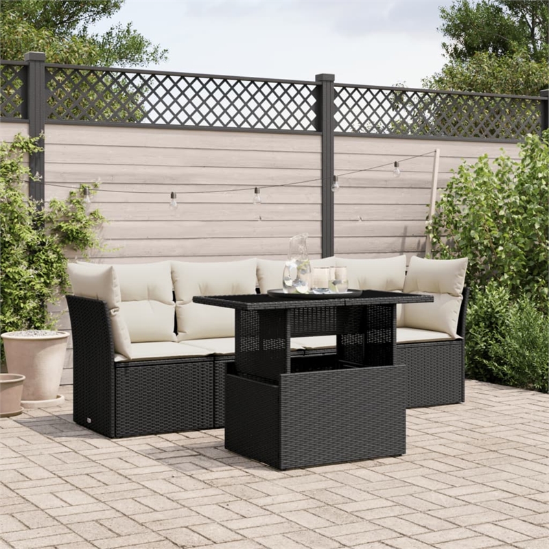 vidaXL Poly Rattan Sofa Set in Black/White/Cream