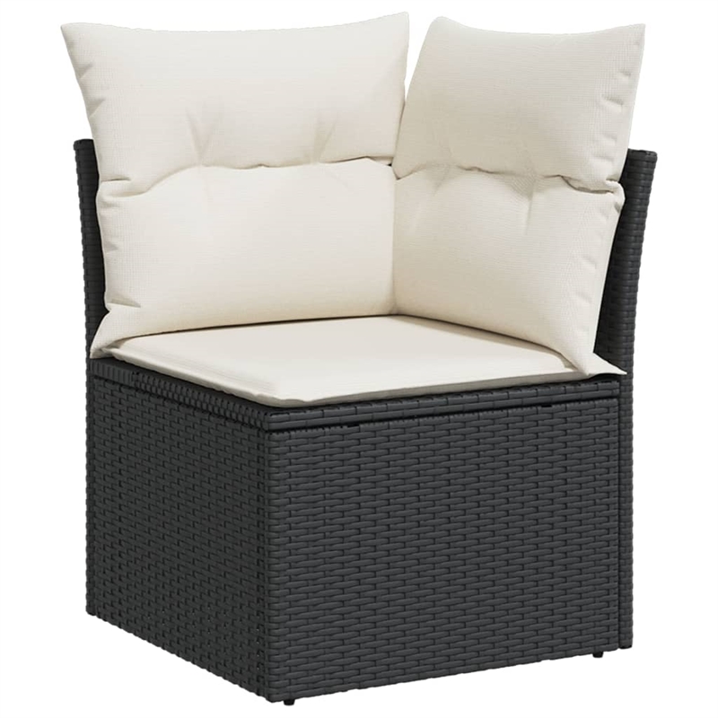 vidaXL Poly Rattan Sofa Set in Black/White/Cream