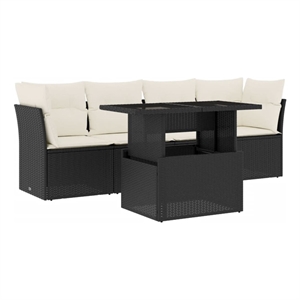 vidaXL Poly Rattan Sofa Set in Black/White/Cream