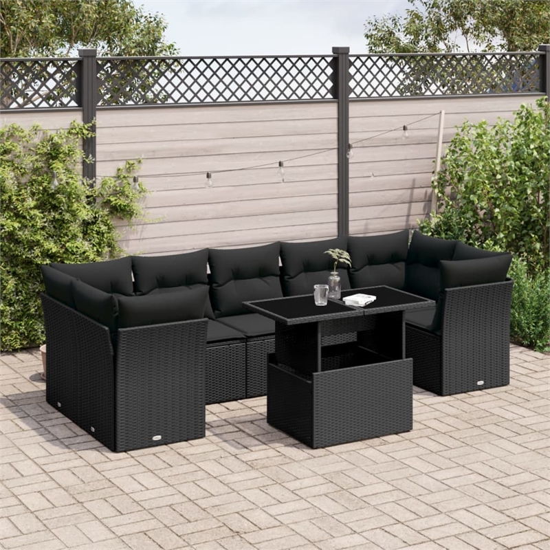 vidaXL 8 Piece Steel Sofa Set in Black