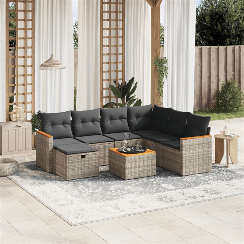 vidaXL 8 Piece Solid Acacia Wood Sofa Set in Gray