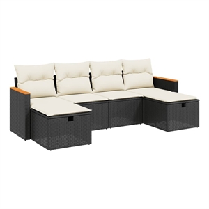 vidaXL 6 Piece Poly Rattan Patio Sofa Set in Black/White/Cream