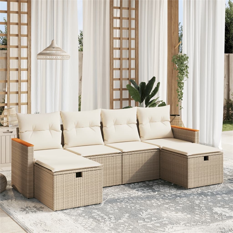 vidaXL 6 Piece Steel Sofa Set in White/Cream/Beige