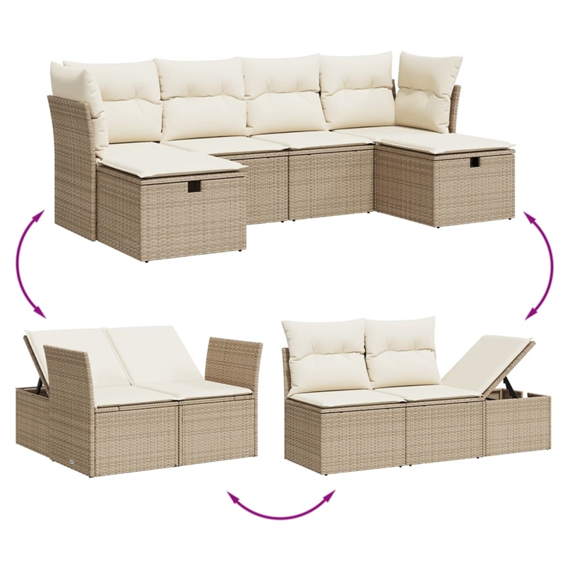 vidaXL 6 Piece Steel Sofa Set in White/Cream/Beige
