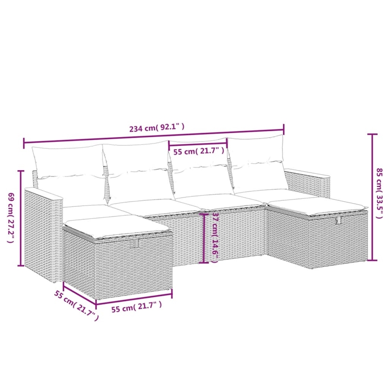 vidaXL 6 Piece Steel Sofa Set in White/Cream/Beige