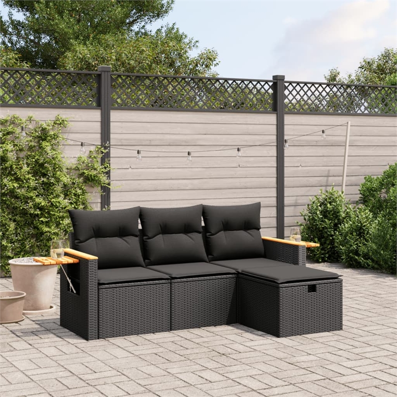 vidaXL Poly Rattan Small Sofa Set in Black