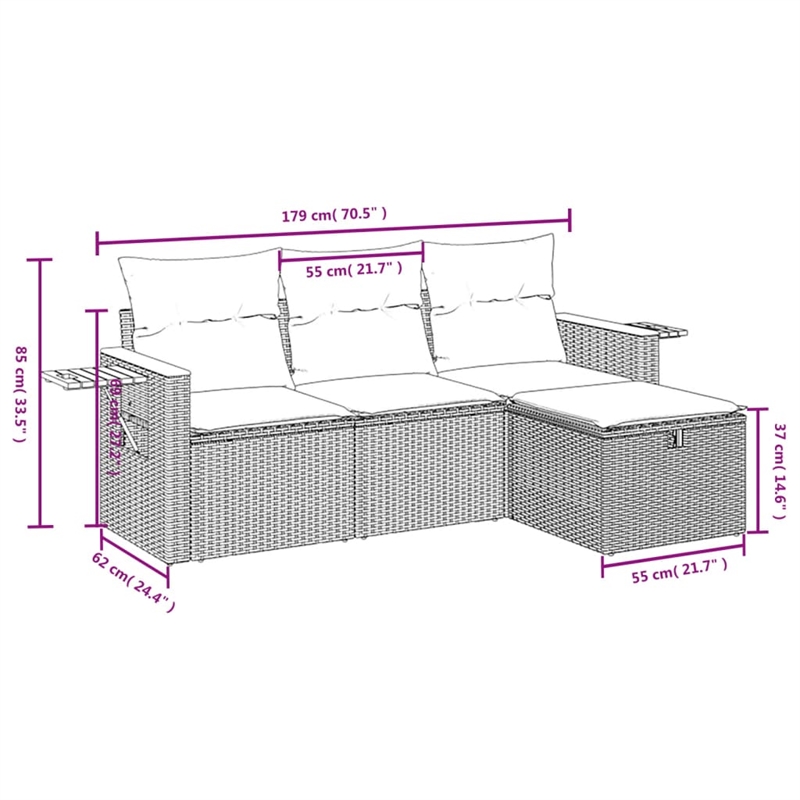 vidaXL Poly Rattan Small Sofa Set in Black