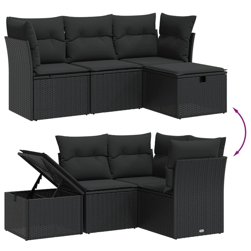 vidaXL Poly Rattan Small Sofa Set in Black