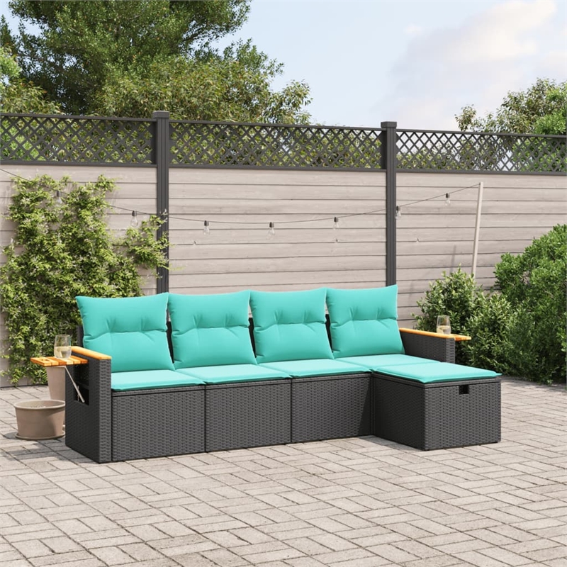 vidaXL 5 Piece Poly Rattan Sofa Set in Black/Blue