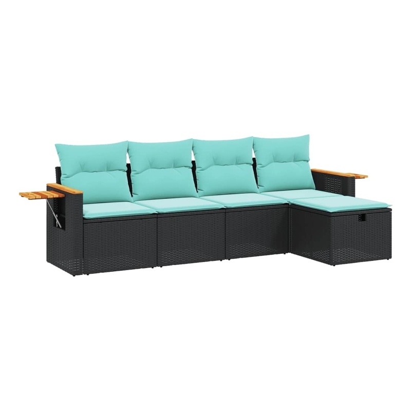 vidaXL 5 Piece Poly Rattan Sofa Set in Black/Blue