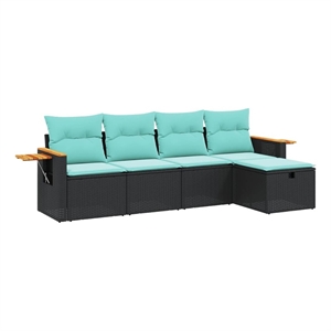 vidaXL 5 Piece Poly Rattan Sofa Set in Black/Blue