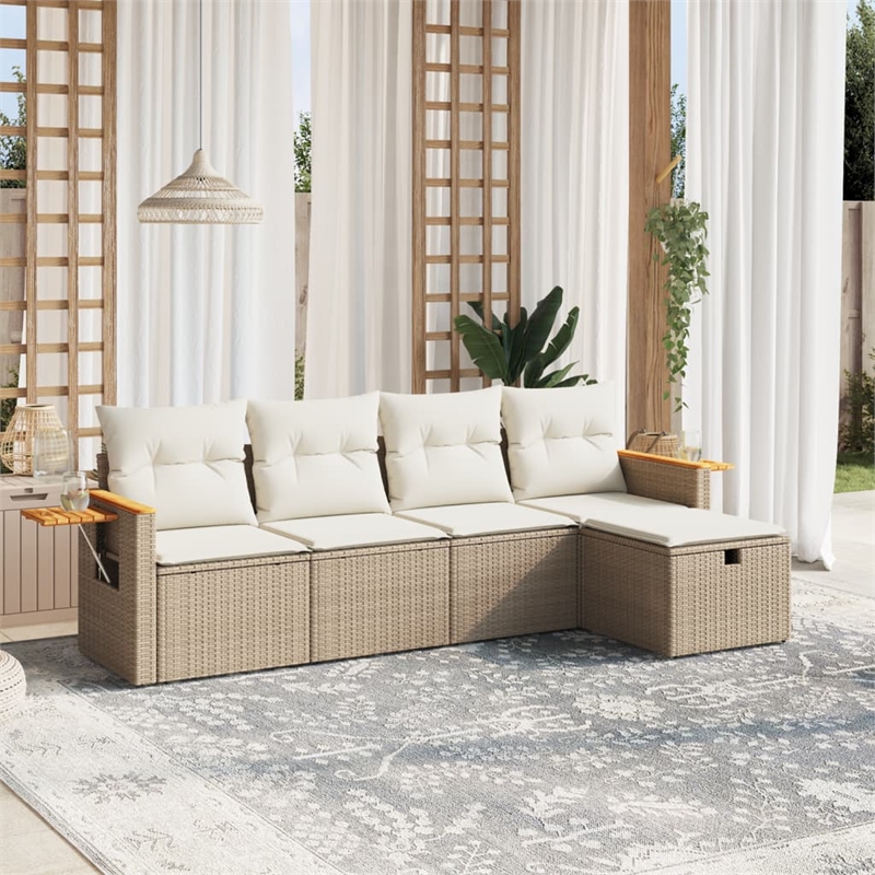 vidaXL 5 Piece Poly Rattan Sofa Set in White/Cream/Beige