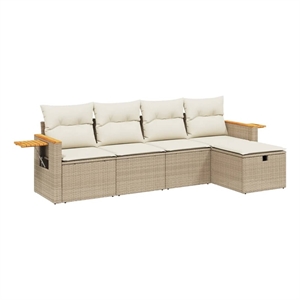vidaXL 5 Piece Poly Rattan Sofa Set in White/Cream/Beige