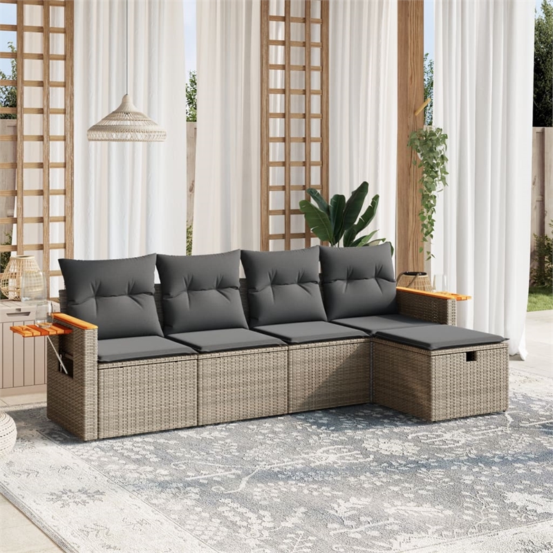vidaXL 5 Piece Poly Rattan Sofa Set in Gray