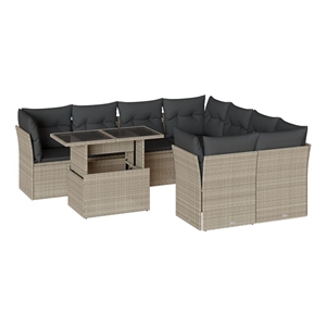 vidaXL 9 Piece Poly Rattan Sofa Set in Gray