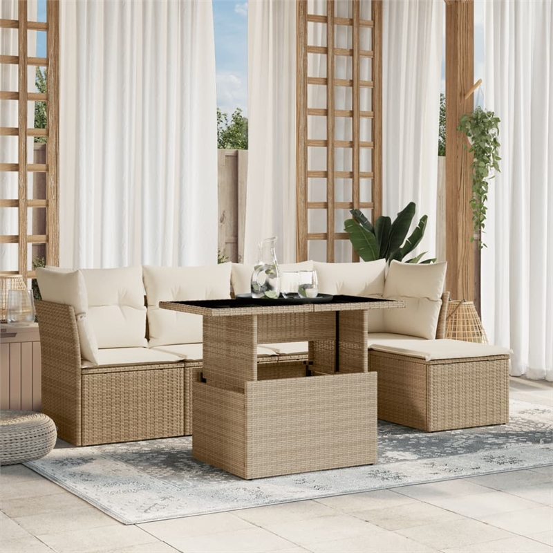 vidaXL 6 Piece Poly Rattan Sofa Set in Beige