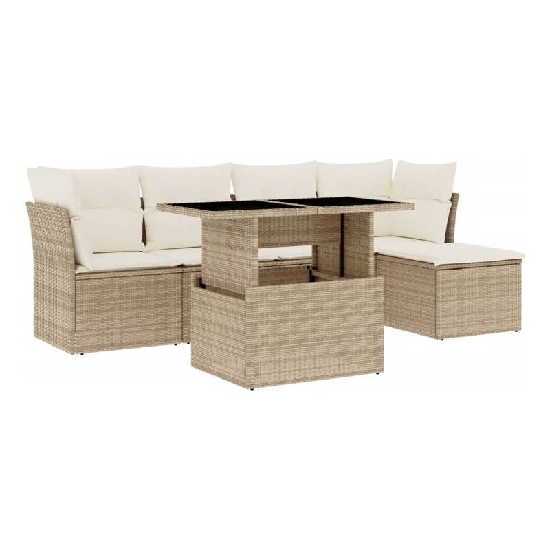 vidaXL 6 Piece Poly Rattan Sofa Set in Beige
