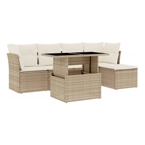 vidaXL 6 Piece Poly Rattan Sofa Set in Beige