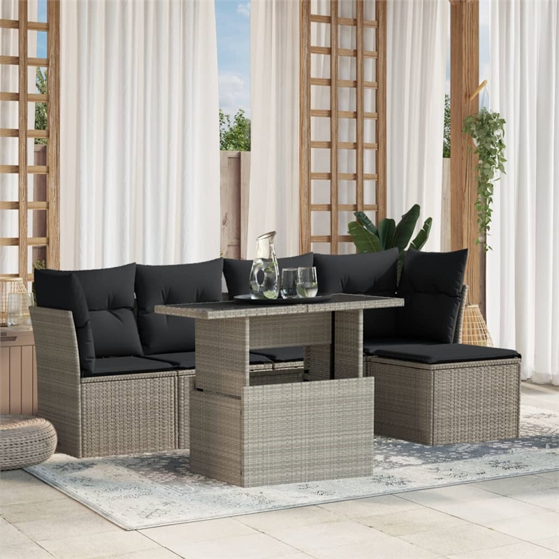 vidaXL 6 Piece Poly Rattan Sofa Set in Gray
