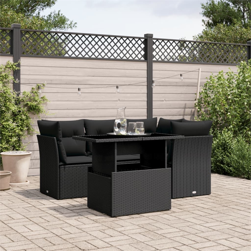 vidaXL 5 Piece Steel Sofa Set in Black