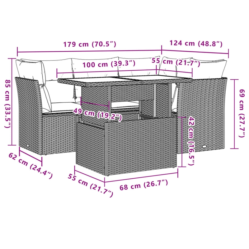 vidaXL 5 Piece Steel Sofa Set in Black