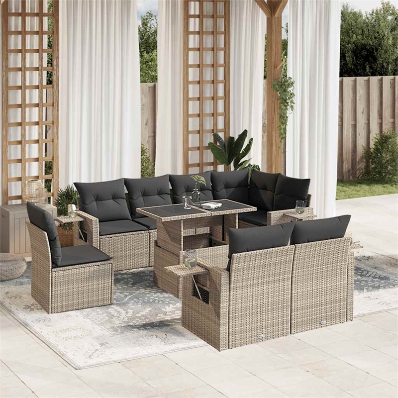 vidaXL Poly Rattan Sofa Set in Gray