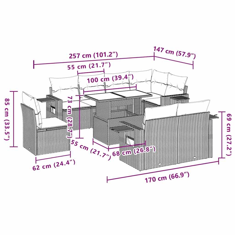vidaXL Poly Rattan Sofa Set in Gray