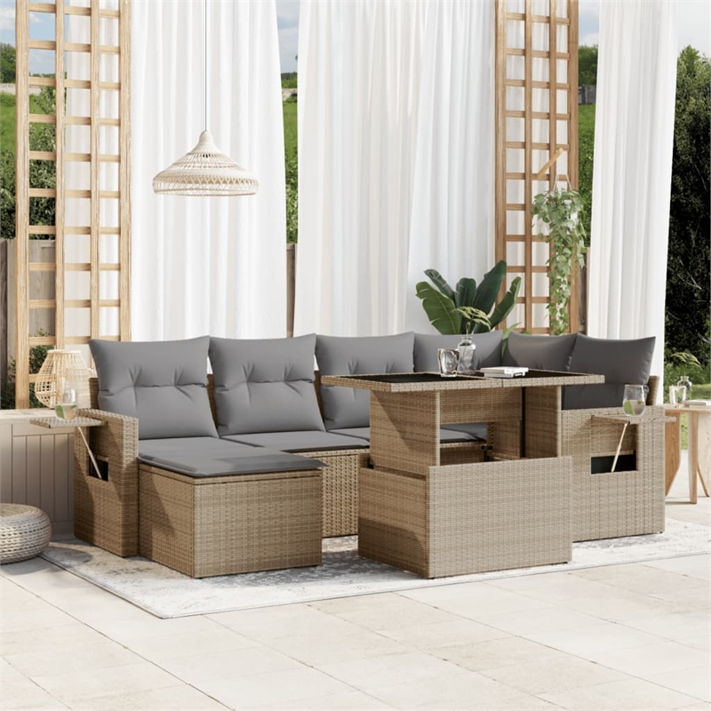 vidaXL 7 Piece Poly Rattan Sofa Set in Gray/Beige