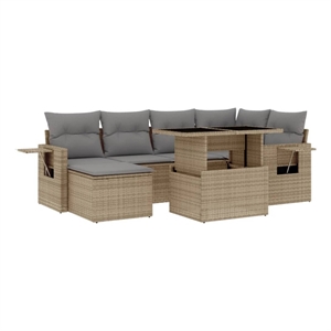 vidaXL 7 Piece Poly Rattan Sofa Set in Gray/Beige