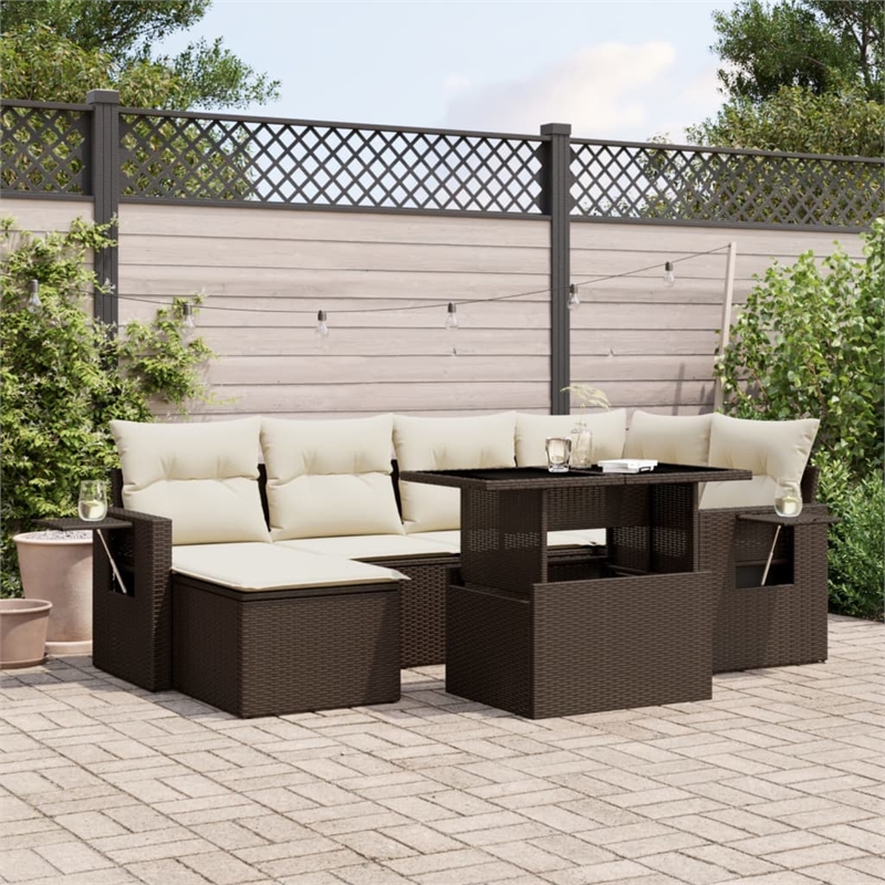 vidaXL Poly Rattan Sofa Set in White/Brown/Cream