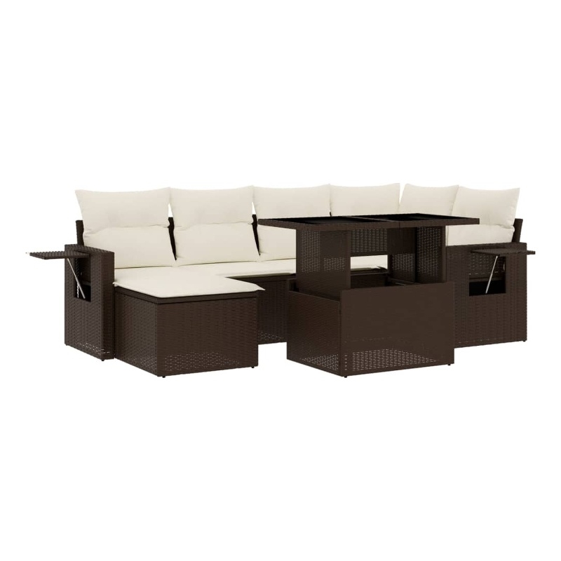 vidaXL Poly Rattan Sofa Set in White/Brown/Cream