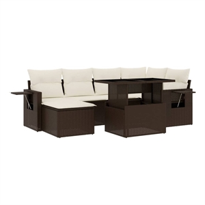 vidaXL Poly Rattan Sofa Set in White/Brown/Cream