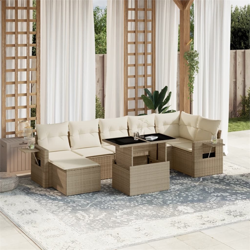 vidaXL 8 Piece Poly Rattan Sofa Set in Beige