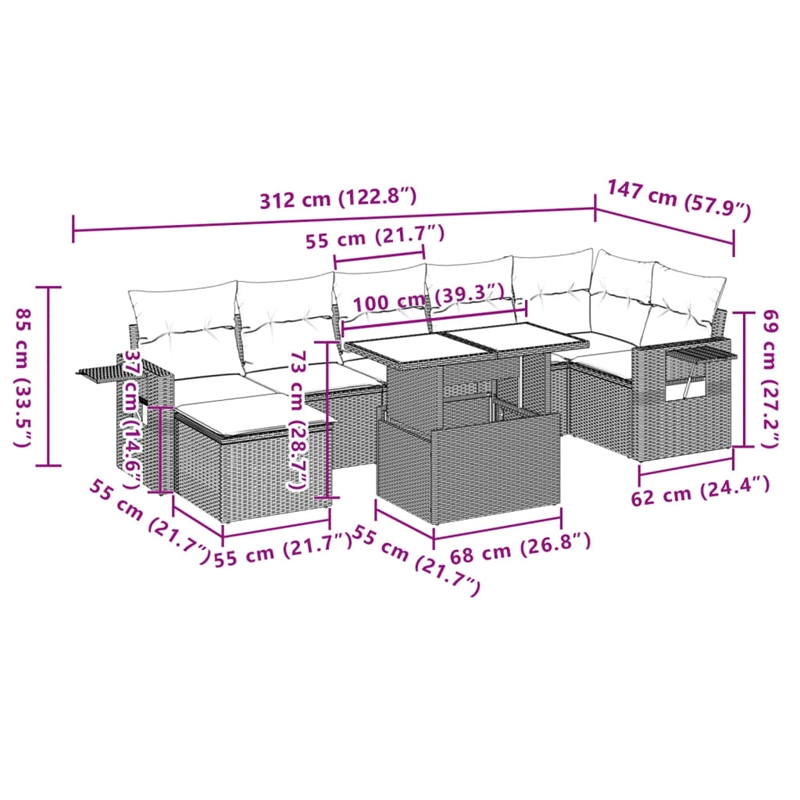 vidaXL 8 Piece Poly Rattan Sofa Set in Gray