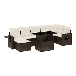vidaXL 8 Piece Poly Rattan Large Sofa Set in Brown/Cream