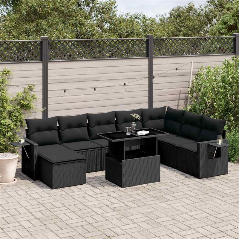 vidaXL 8 Piece Poly Rattan Small Sofa Set in Black