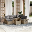 vidaXL Poly Rattan Sofa Set in Gray/Beige