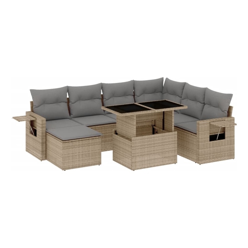 vidaXL Poly Rattan Sofa Set in Gray/Beige