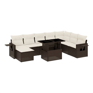vidaXL 9 Piece Poly Rattan Sofa Set in White/Brown/Cream