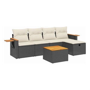 vidaXL 6 Piece Solid Acacia Wood Sofa Set in Black/White/Cream