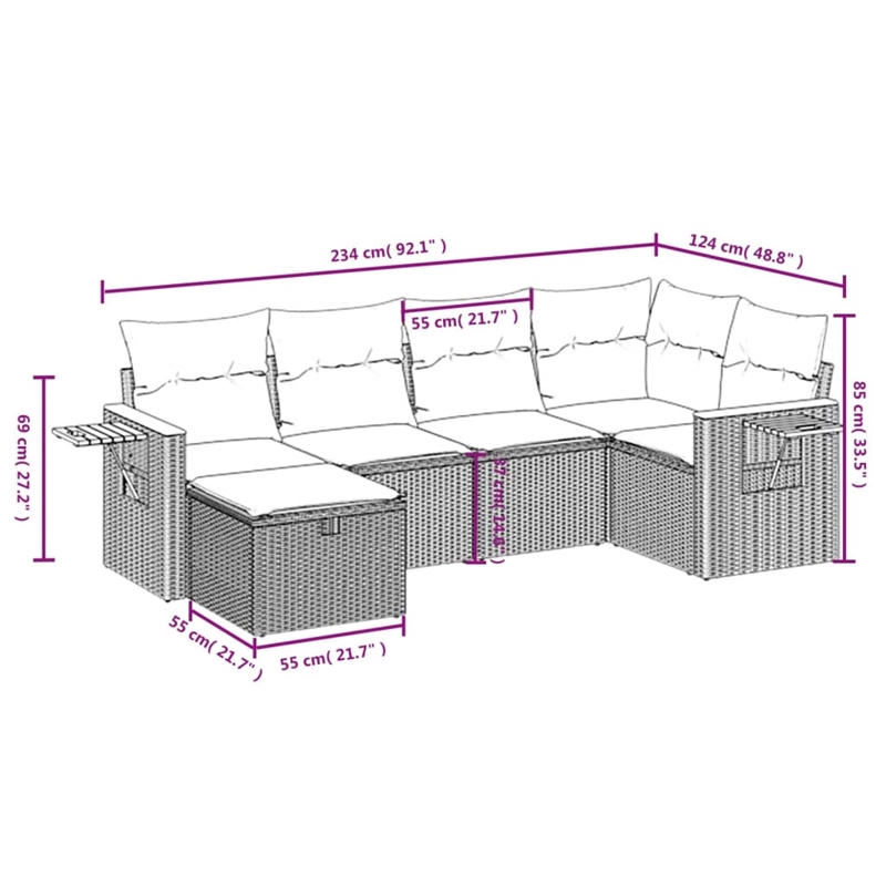 vidaXL 6 Piece Sofa Set in Black/White/Cream