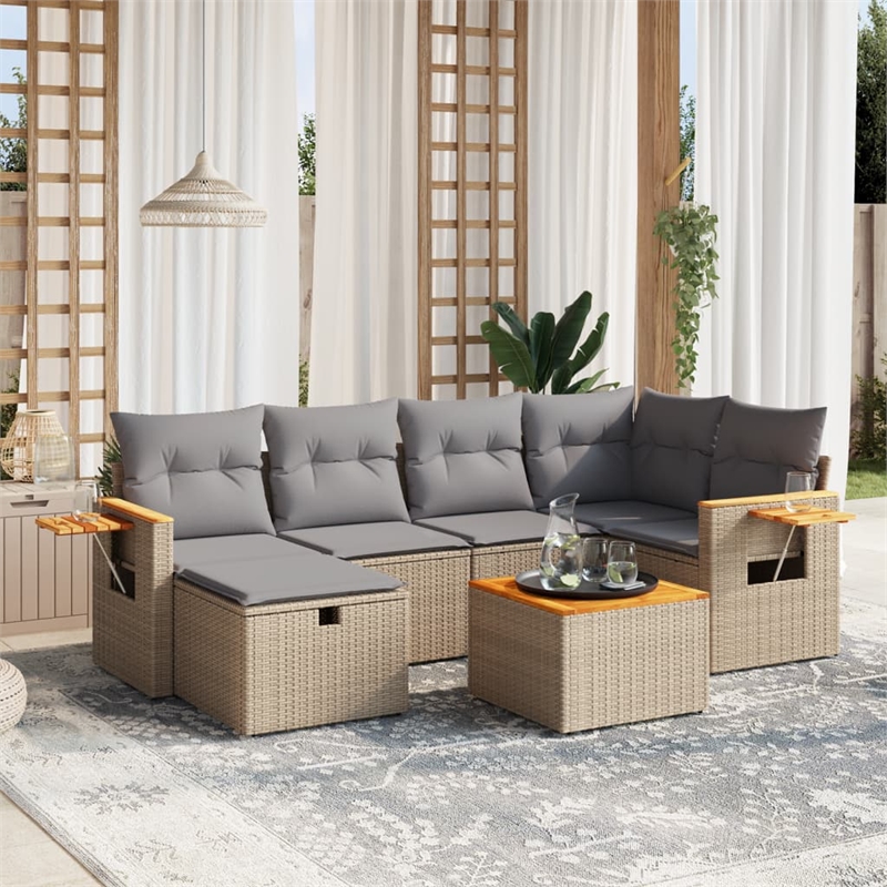 vidaXL 7 Piece Poly Rattan Sofa Set in Beige