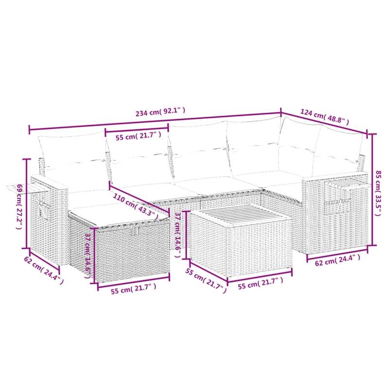 vidaXL 7 Piece Poly Rattan Sofa Set in Beige