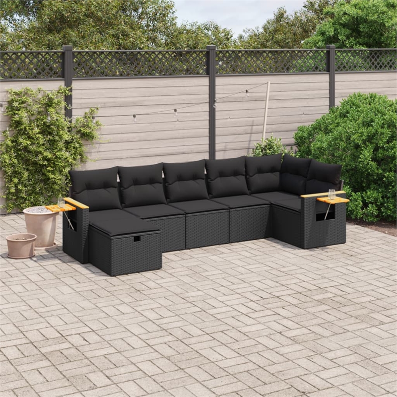 vidaXL 7 Piece Poly Rattan Sofa Set in Black