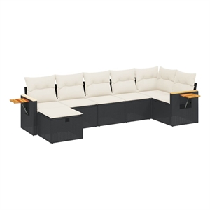 vidaXL 7 Piece Poly Rattan Sofa Set in Black/White/Cream