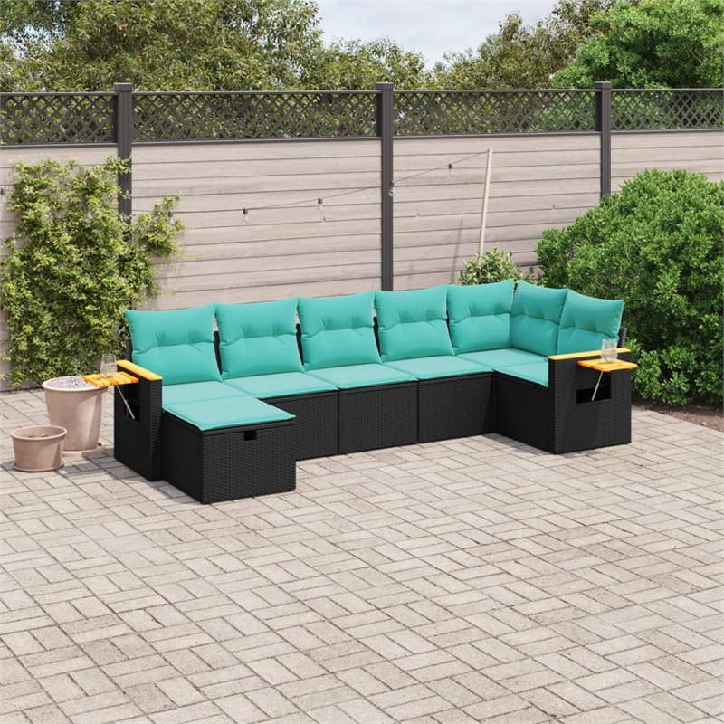 vidaXL 7 Piece Sofa Set in Black/Blue