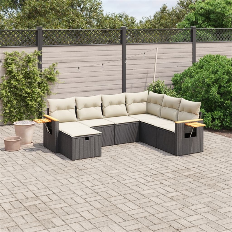 vidaXL 7 Piece Steel Sofa Set in Black/White/Cream