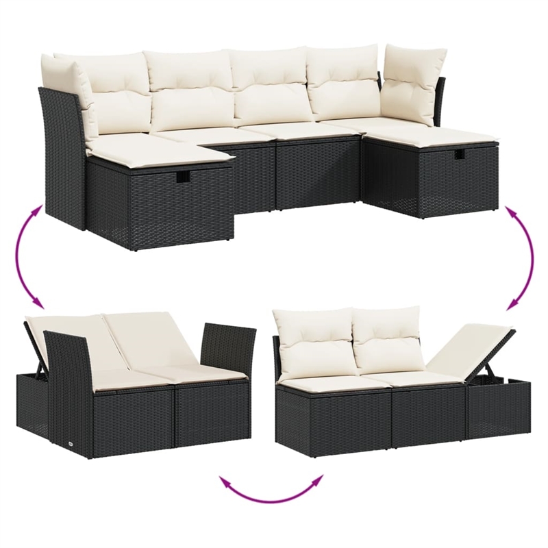 vidaXL 6 Piece Steel Sofa Set in Black