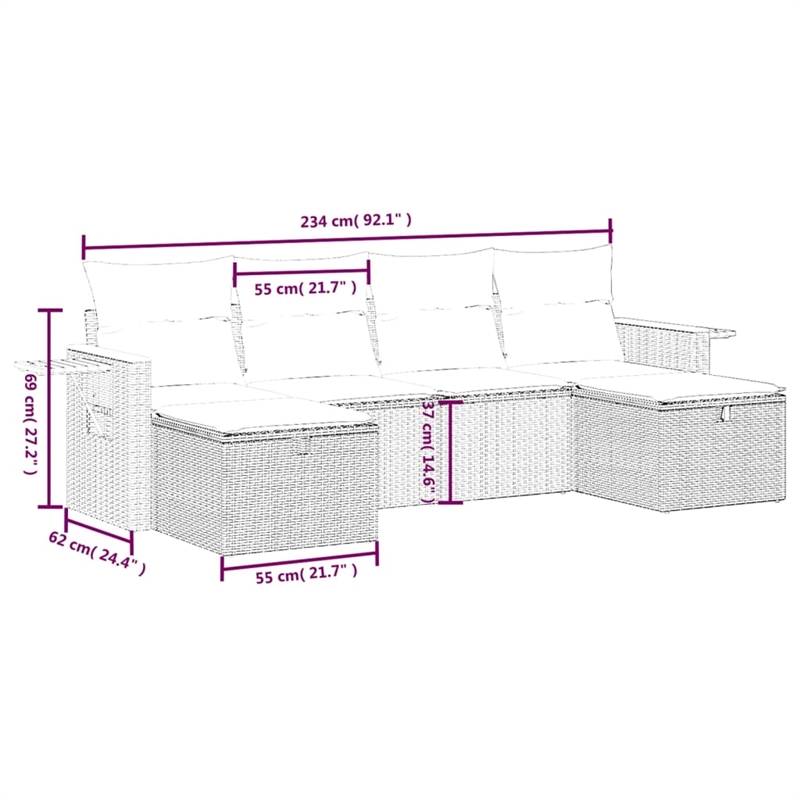 vidaXL 6 Piece Steel Sofa Set in Black